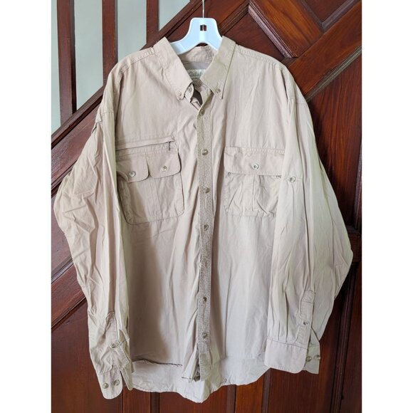Cabelas Mens XL Tan Soft Long Sleeve ButtonUp Fishing Shirt Pockets Outdoor Gear - Picture 1 of 8
